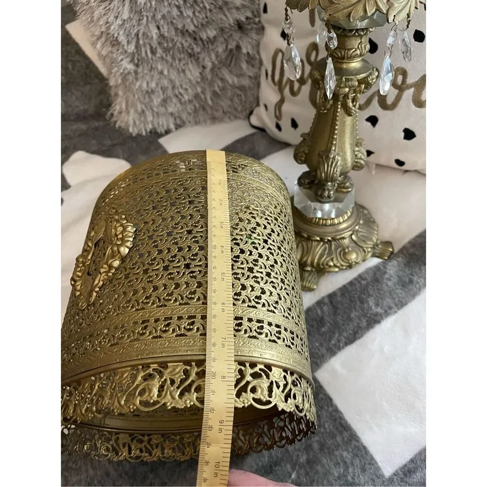 Vintage Mcm hollywood regency brass ornate lamp-light shade decor home